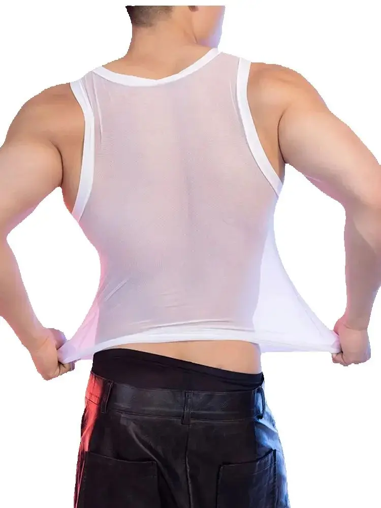 

Men's Sexy High Elastic Shaping Vest Breathable Mesh Sheer See Through Tank Tops Man Nightclub Party T-shirts