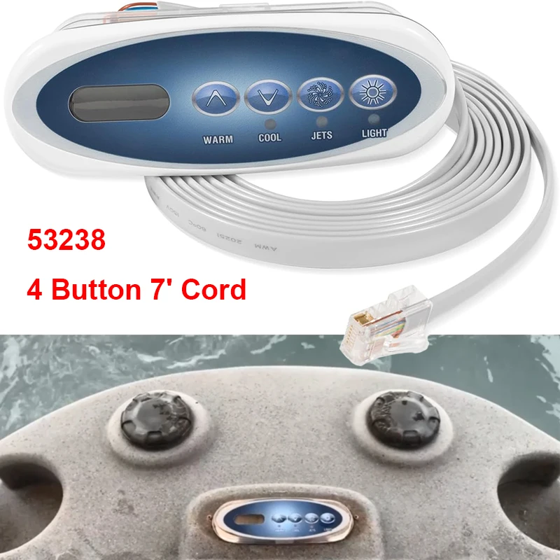 

53238 Mini Oval Topside Control Panel Replace for Balboa Fit for Heat Jacket System 4 Button 7' Cord with Phone Jack Connector