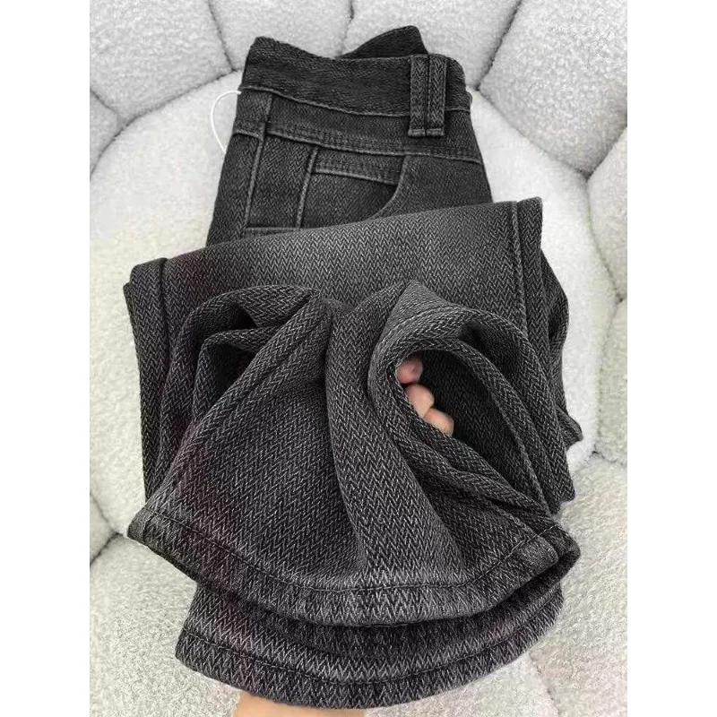 

Черные прямые джинсы женские, новый осенний стиль, большие размеры, широкие длинные брюки для полных девочек с высокой талией, закрывающие бедра, звездное небо