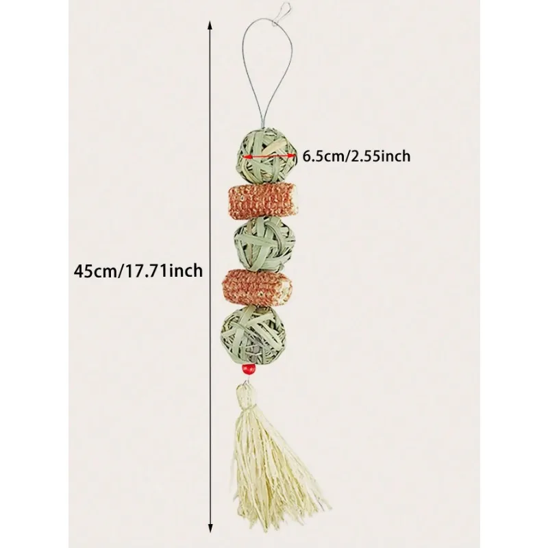 1 قطعة-الحيوانات الأليفة أرنب العشب المنسوجة الكرة معلقة سلسلة أرنب لعبة طحن