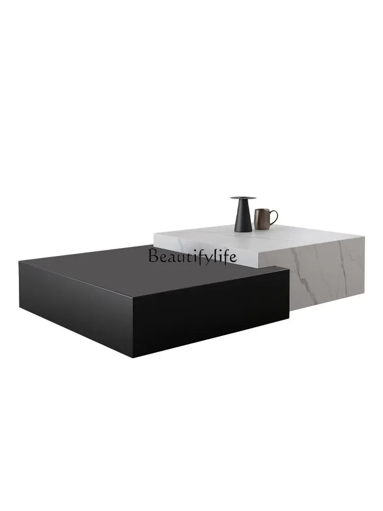 Italian Minimalist Stone Plate Coffee Table Light Luxury Modern Minimalist Marble Square Height Combination