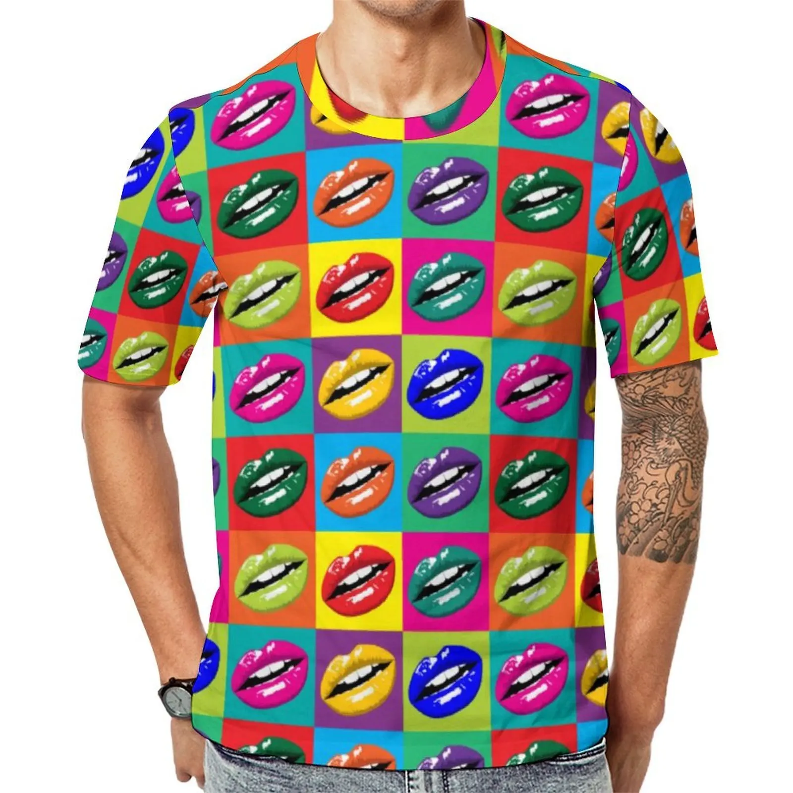 Man Colorful Lips T Shirt Pop Art Print Retro T-Shirts Short Sleeve Printed Tshirt Dropshipping Summer Classic Oversize Top Tees