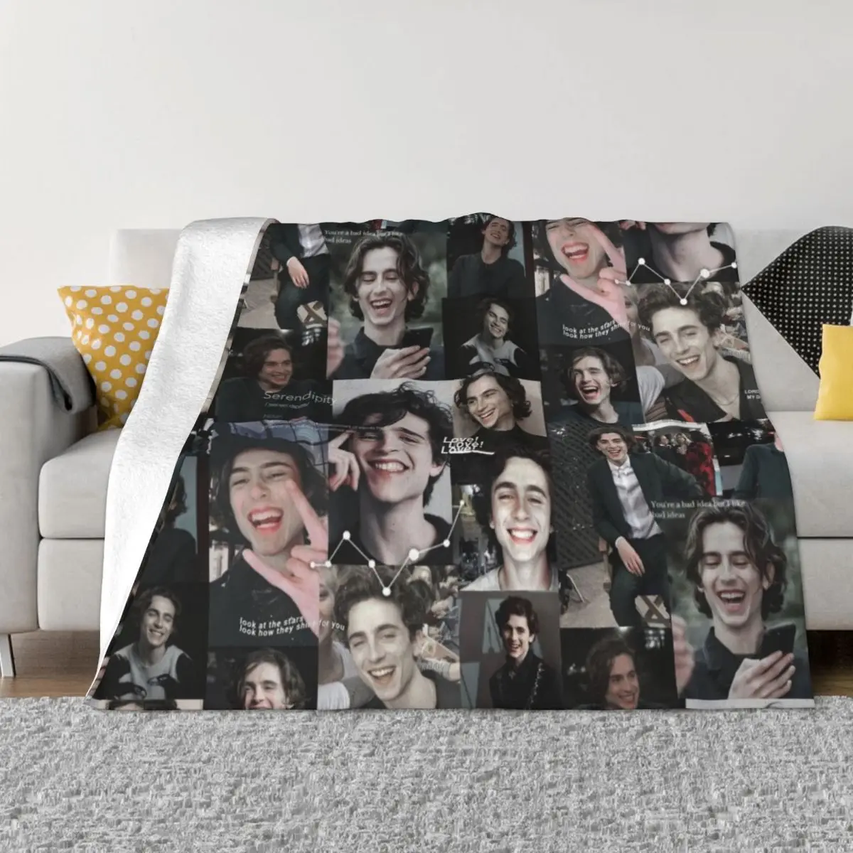 

Timothee Chalamet Collage Throw Blanket Fashion Sofas Sofa manga blankets ands Blankets