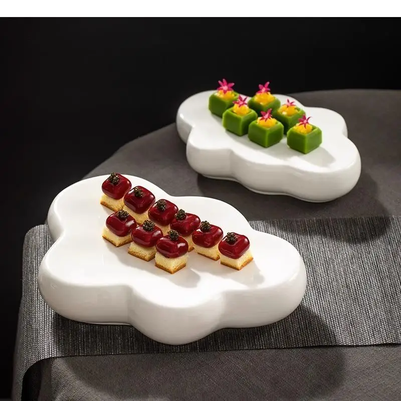 

Cloud Shaped Ceramic Dinner Plate Pure White Irregular Dessert Sushi Snack Plates Specialty Tableware