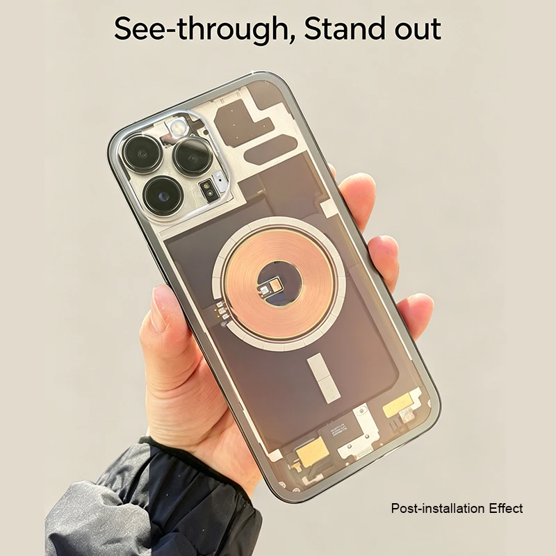 See-Through Transparent Rear Housing Cover For iPhone 12 13 14 Pro Max, Custom Modded Back Shell Pre-installed Magnetic Tools