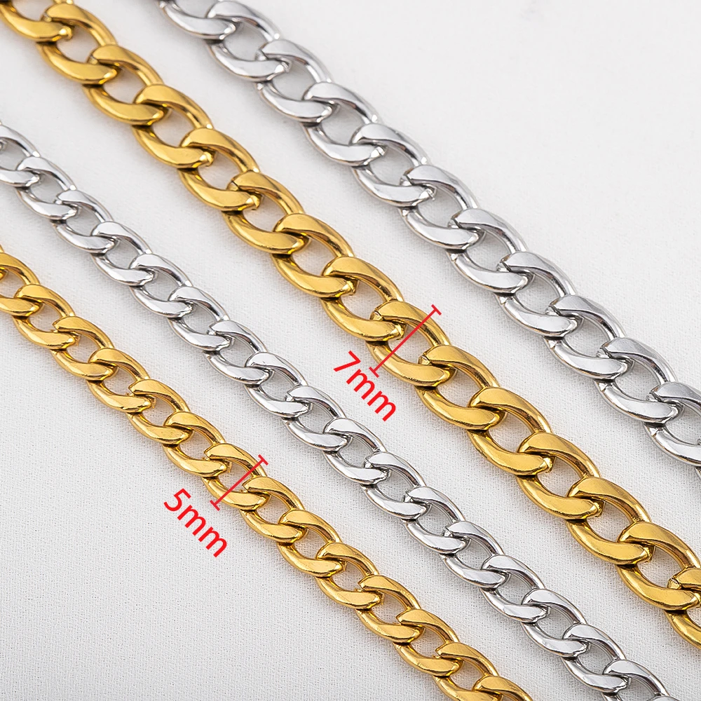 3/5/7mm 0.5/1/2Meter Figaro Link Chains Stainless Steel Chains for DIY Jewelry Making Necklace Bracelet Crafts Supplies Findings