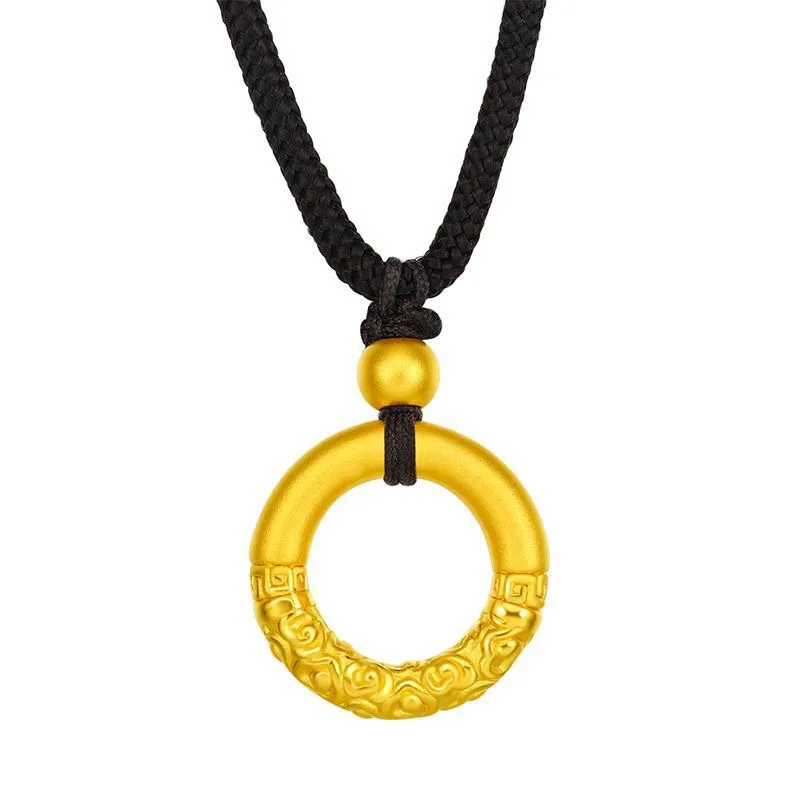 Palace style 9999 24K real gold women's woven flower hollow transfer bead gold necklace pendant
