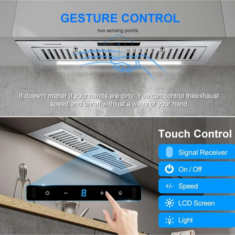 Range Hood Insert 30 Inch 900 CFM with 9 Speed Fan,Convenient Gesture Touch Control, ETL Listed, 3W LED Light Strip