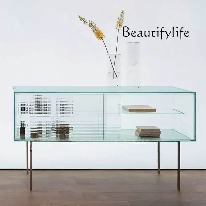 

Glass dining edge Italian minimalist living room rack porch storage cabinet against the wall storage wine cabinet