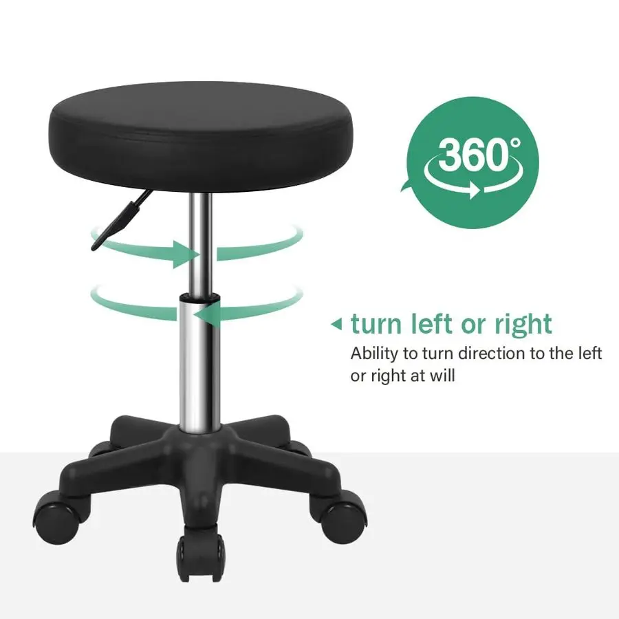 Tabouret Roulant Rond Réglable en Hauteur avec Roulettes pour Spa Salon Massage Noir