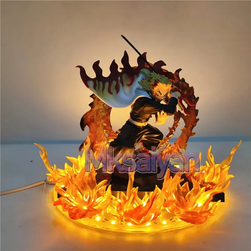 Demon Slayer Rengoku Kyoujurou Anime Figures Fire Led Scene DIY PVC Action Figure Toys Kimetsu no Yaiba Figurine  Doll 14cm - view 4