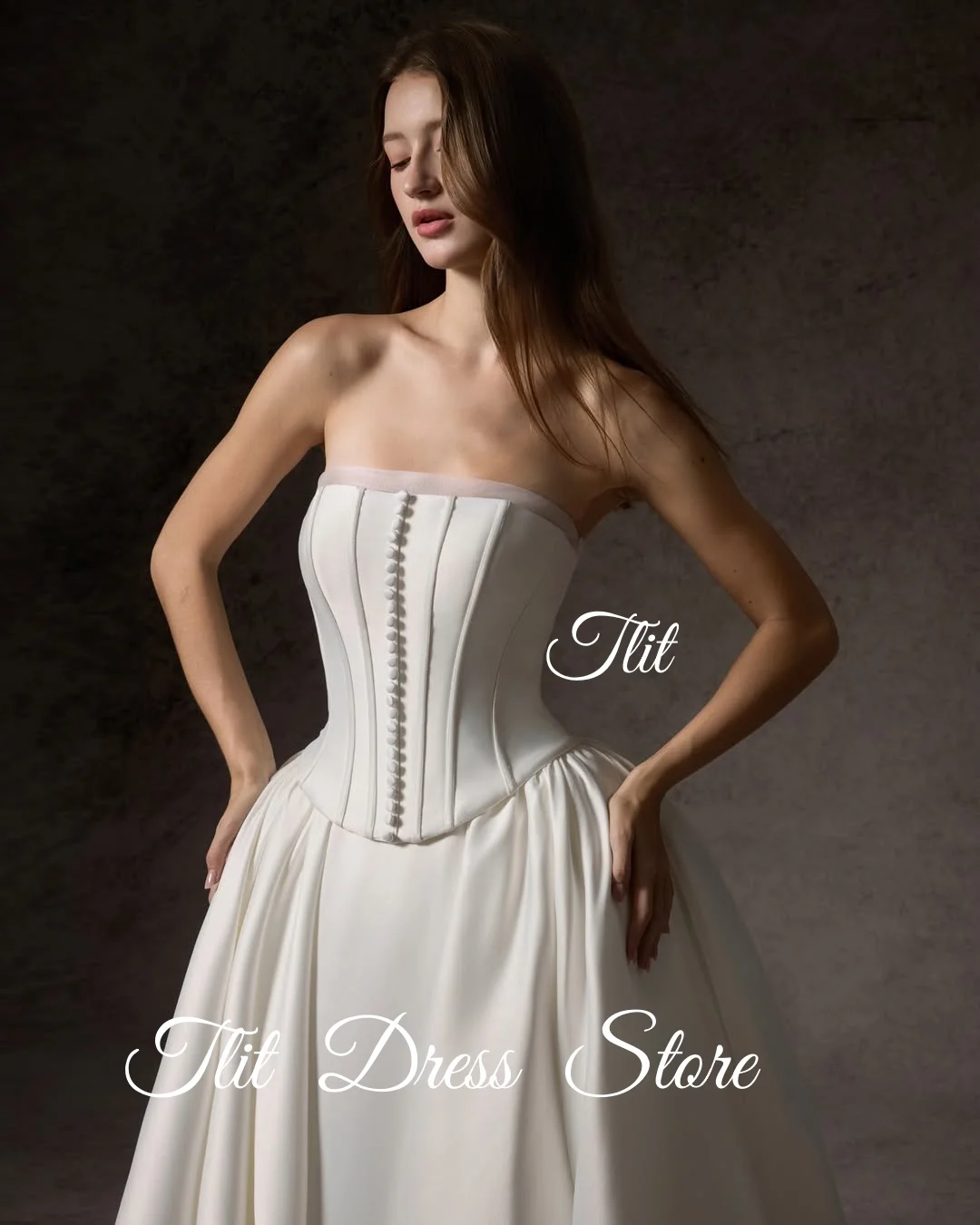 TLIT Vintage Ivory Silk Satin A-Line Wedding Dresses Customized Strapless Vestido de casamento Buttons Bridal Gowns 2026