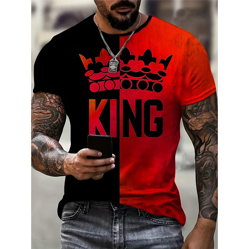 Zomer Kleurrijke Koning Letter 3d Print T-Shirts Streetwear Mannen Mode Oversized O-hals Korte Mouw T-Shirt T-Shirts Tops Kleding