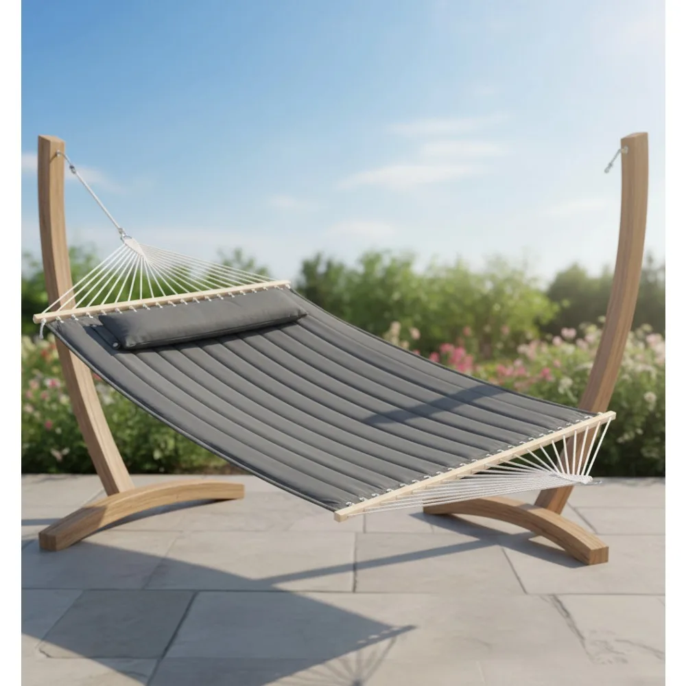 

Очень большой 2-местный портативный гамак на дереве с распоркой из твердой древесины и мягкой подушкой для кемпинга на открытом воздухе