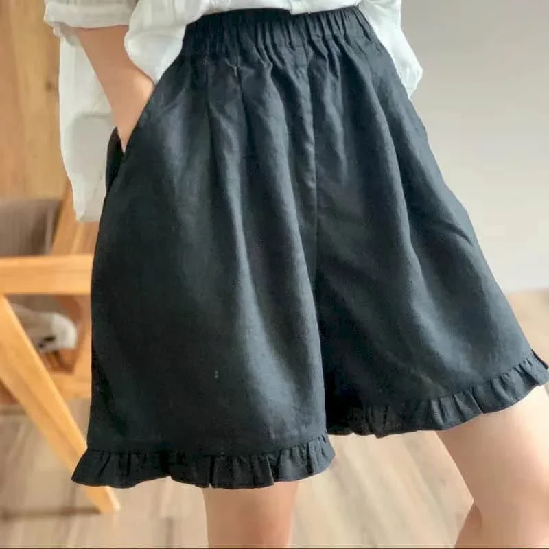 

Pop Cotton Linen Shorts Women Summer Sweet Style Solid Five-point Shorts Casual Vintage Elastic Waisted Short Pants Women Clothi