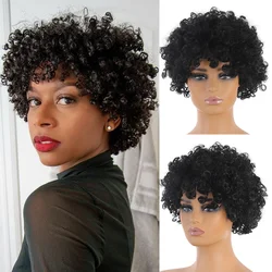 Synthetic 6 inch Black Afro Spring Curl Wig Haircut Super Curly Short Wig Bob Wig Extensions Everyday Wear cosplay