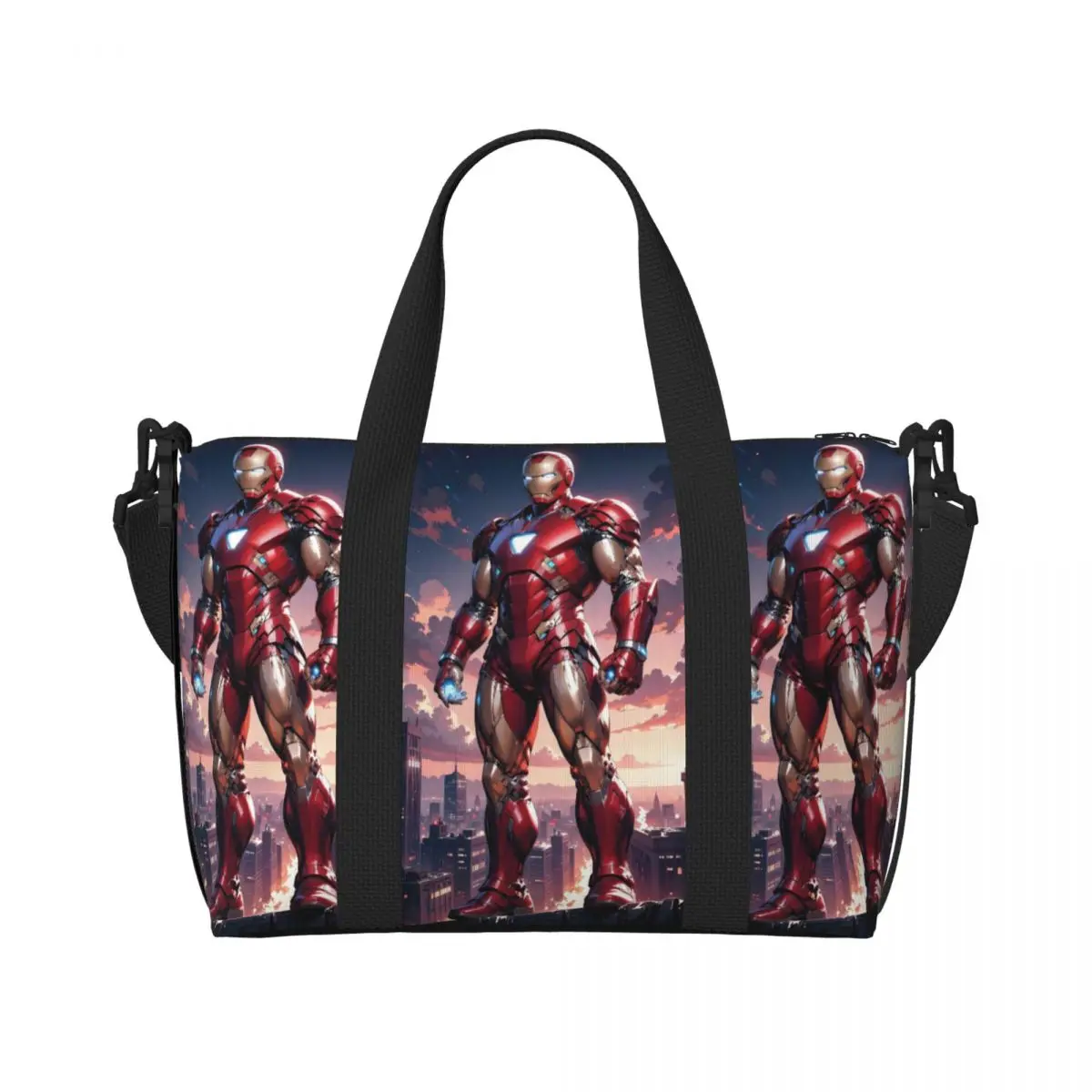 

Custom Iron Man Beach Tote Bag for Women Extra Large Gym Carry On Hero Travel Shopping Bags