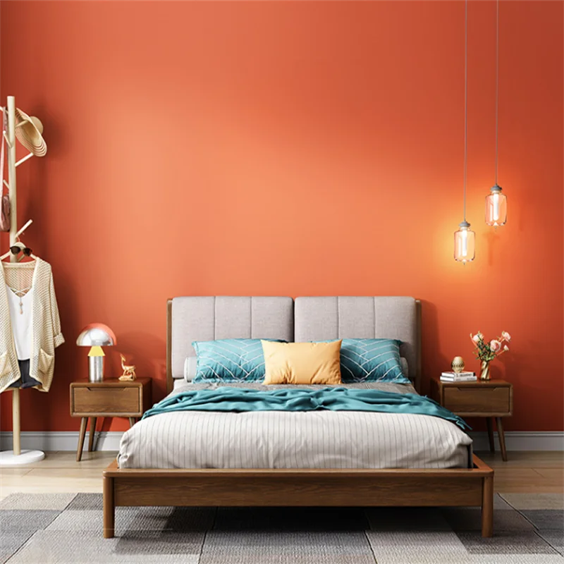 Papel De Parede Simple Solid Color Orange Wallpaper Non Self Adhesive Living Room Bedroom Background Wall  Shop Decoration