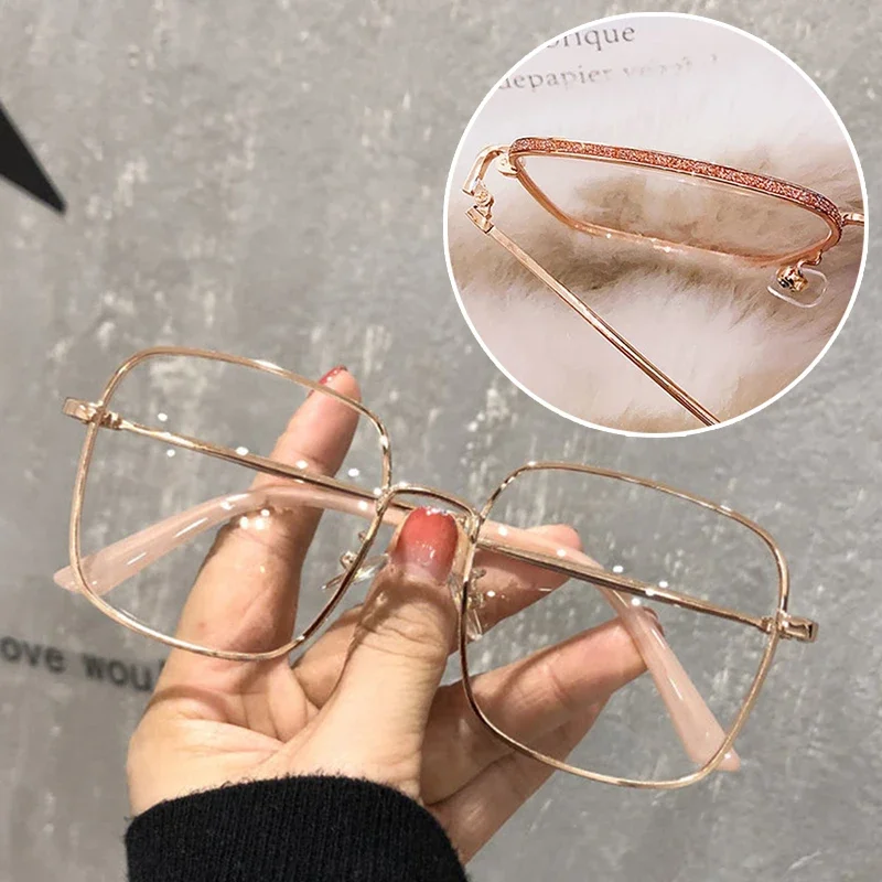 Luxury Anti Blue Light Glasses Men Women Diamond y2k Studded Oversized Square Eyeglasses Computer Goggles Eyewear Glitter Frame