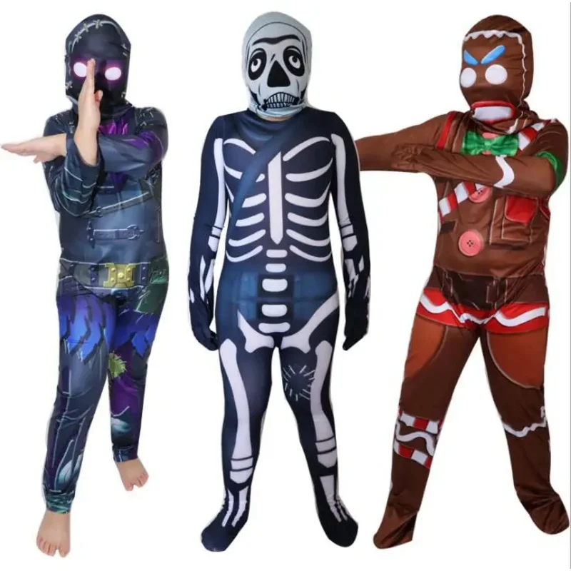 Meninos Personagem Palhaço Cosplay Roupas, Crianças Skull Trooper, Decoração da Pele, Trajes de Halloween, Ninja Party, Roupas Engraçadas