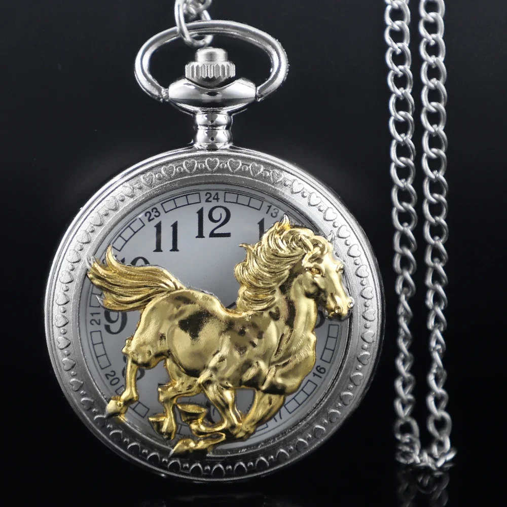 خمر الحصان تصميم جوفاء ساعة الجيب الكوارتز سلسلة قلادة ساعة قلادة الساعات للرجال النساء الاطفال هدايا فريدة من نوعها