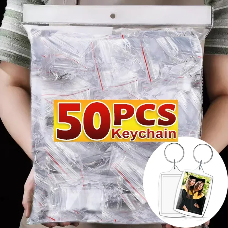 Clear Acrylic Insert Photo Picture Frame Transparent Rectangle Blank Keyring Keychain DIY Split Ring Key Chain Gifts