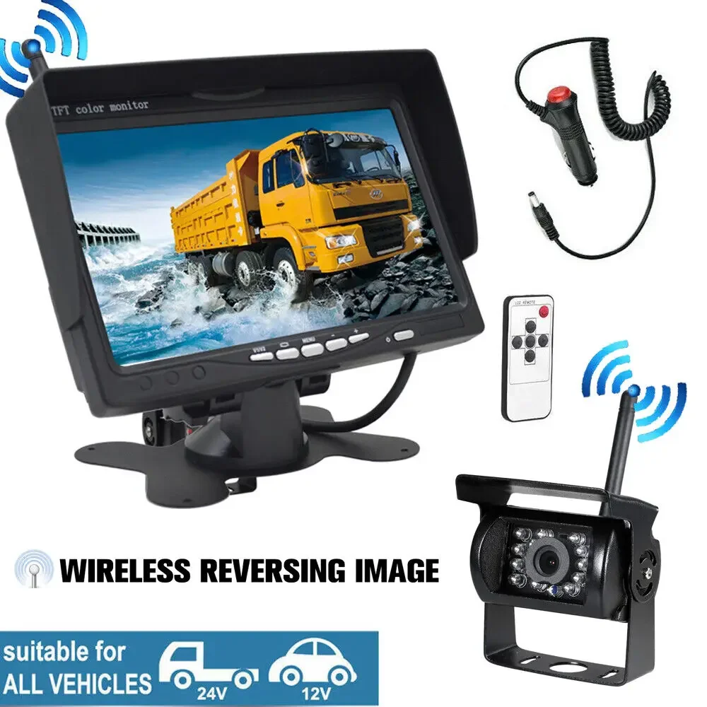 

Bileeko Wireless Backup Camera For Truck Trailer RV 7" Monitor Rear View Kit Waterproof