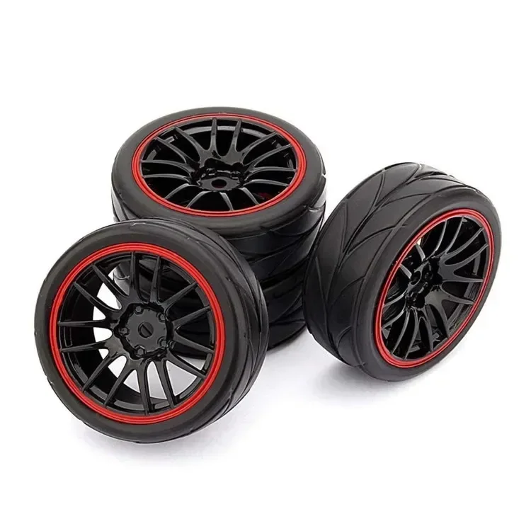 4 Stück 12 mm Nabenfelgen und Gummireifen für RC 1/10 On-Road Touring Drift Car