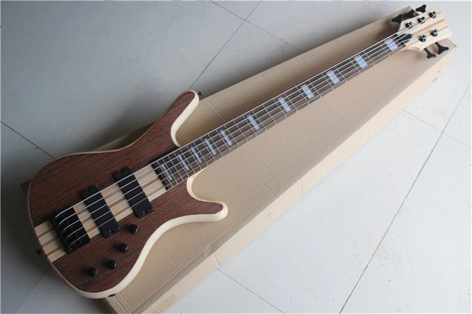 Flyoung 5 Strings Neck-Thru-Body Electric Bass Guitar with Rosewood Top,Offer Customize