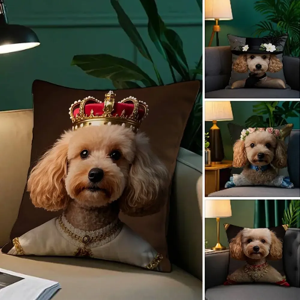 

Наволочка с изображением собаки эпохи Возрождения, королевского пуделя, плюшевая ткань, мягкая наволочка, двухсторонняя наволочка с принтом для дивана, плед