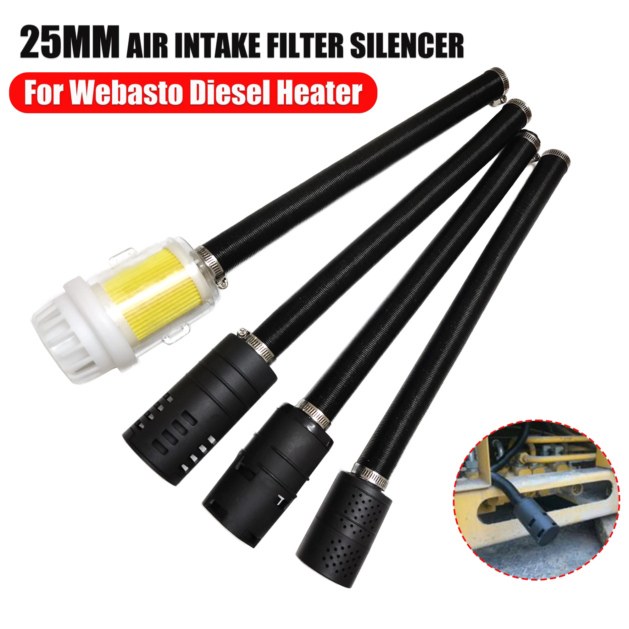 25mm Heater Ducting Pipe Intake Filter Silencer Air Filter Tube For Eberspacher Webasto Air Diesel Parking Heater