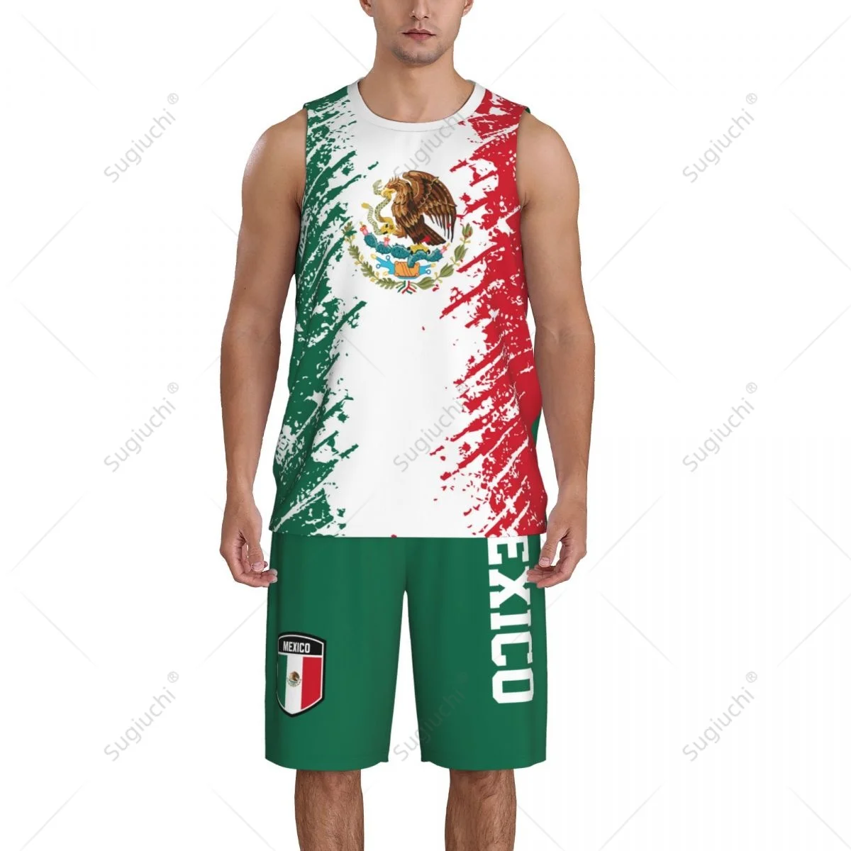 Team-up Mexico Flag Grain Men Basketball Jersey Set Shirt & Pants Sleeveless Custom Name Nunber Exclusive