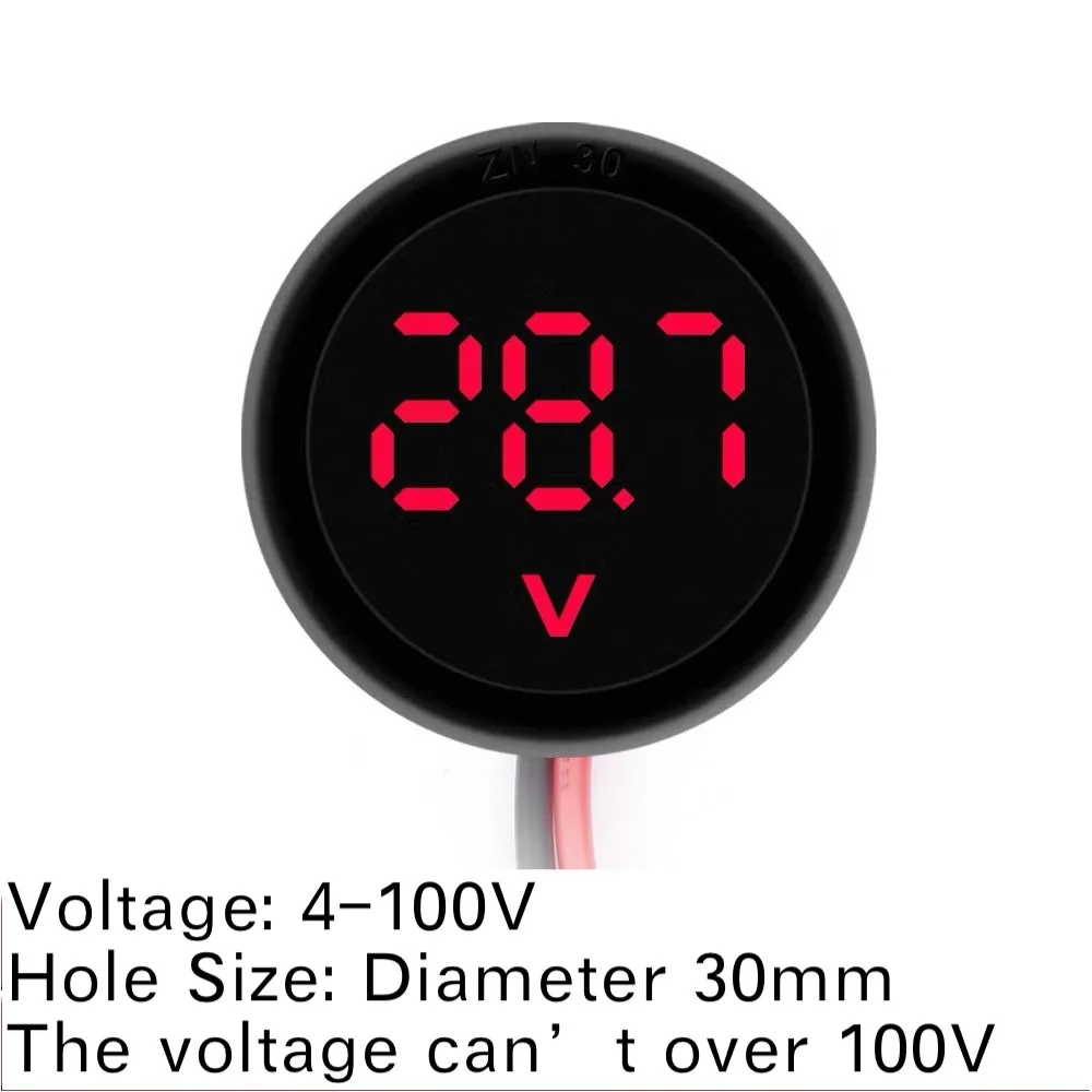 50pcs DC 4-100V DC Digital Voltmeter Head Display LED Digital Display Round Two-wire Voltage Meter Reverse Polarity Protection