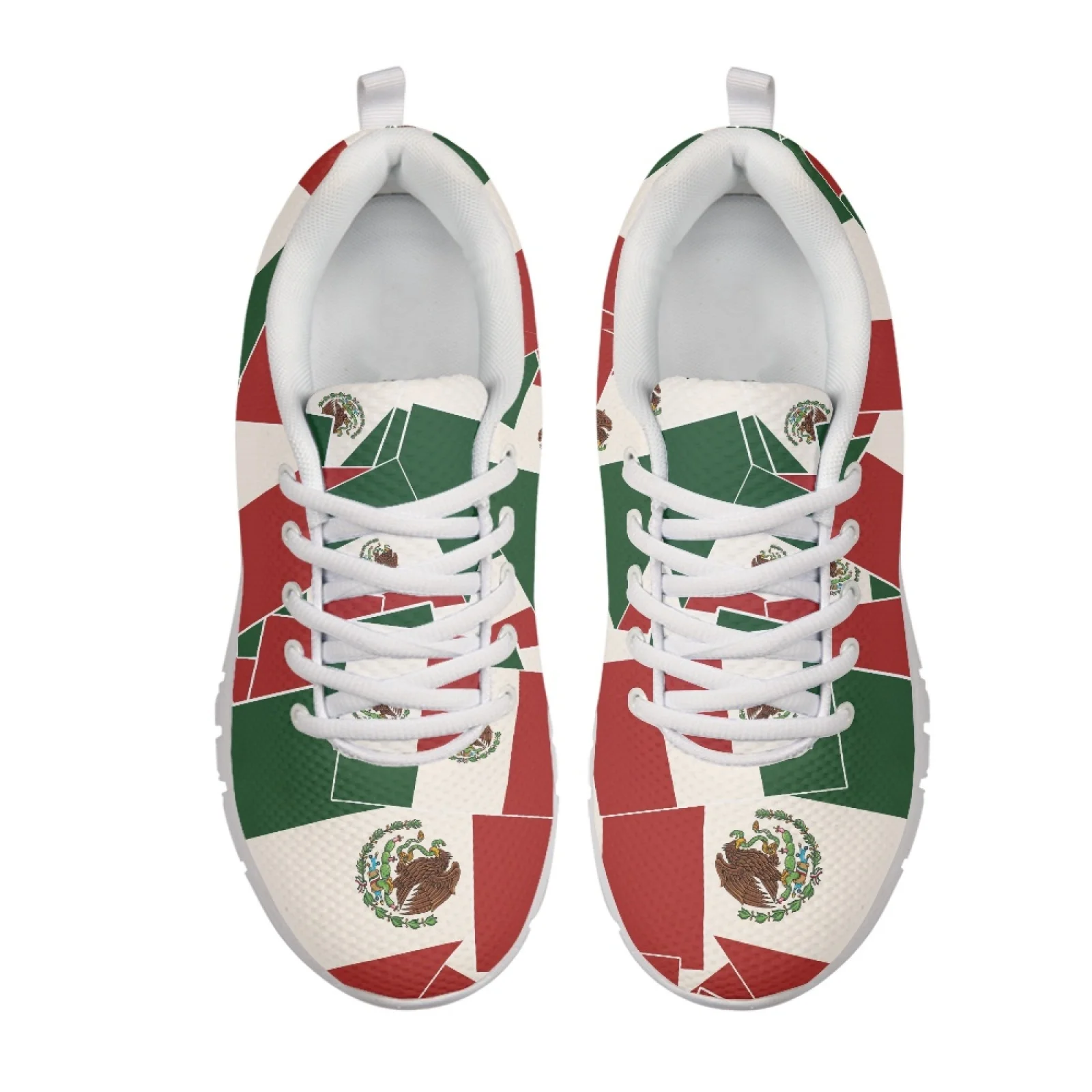 Coloranimal Breathable Lace Up Athletic Footwear for Women Men Tennis Shoes for Running Mexican Flag
