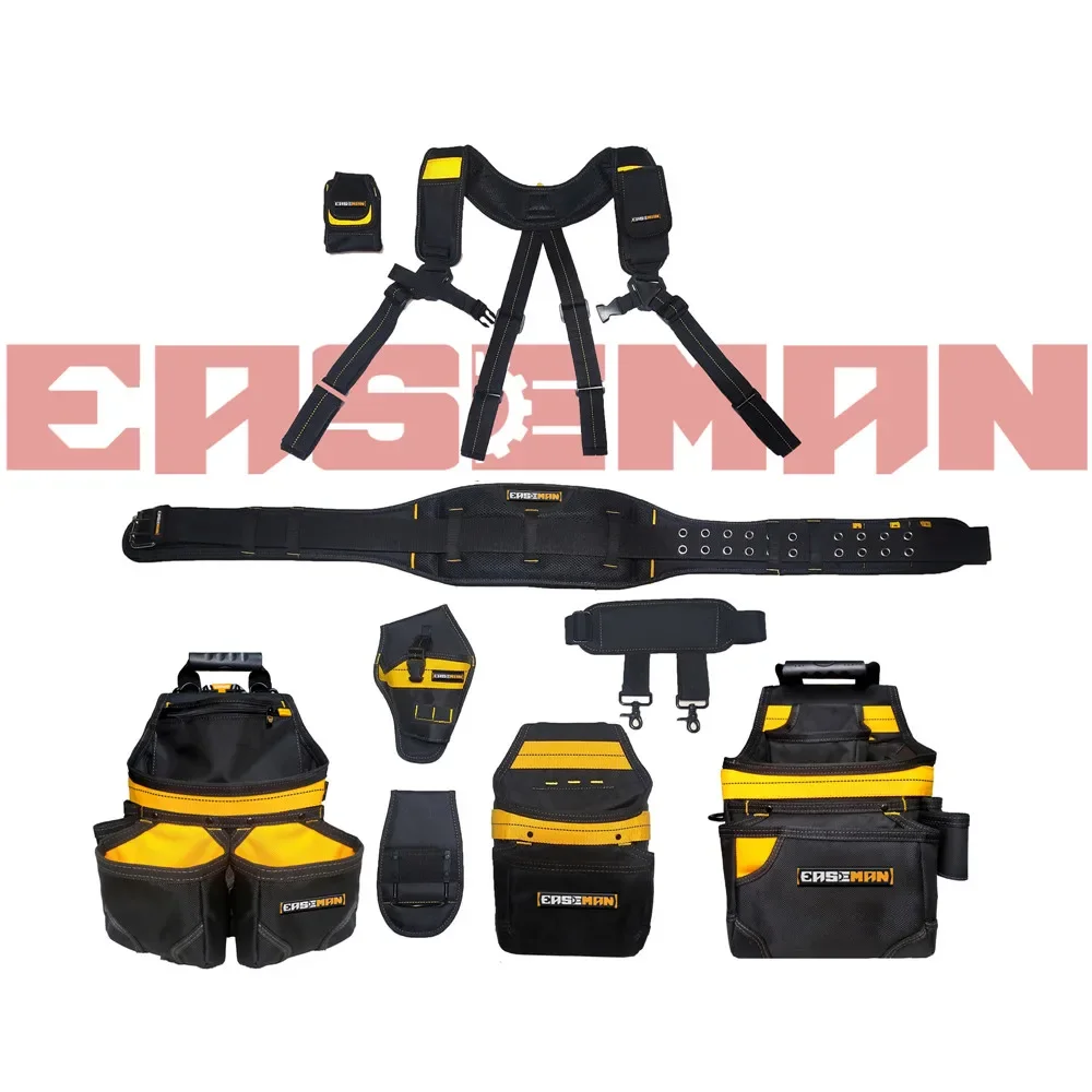 EASEMAN-Professional Heavy Duty Tool Belt Set, cintura Bag, Hardware Armazenamento para Ferramentas Eletricista, Carpintaria Homem Presente