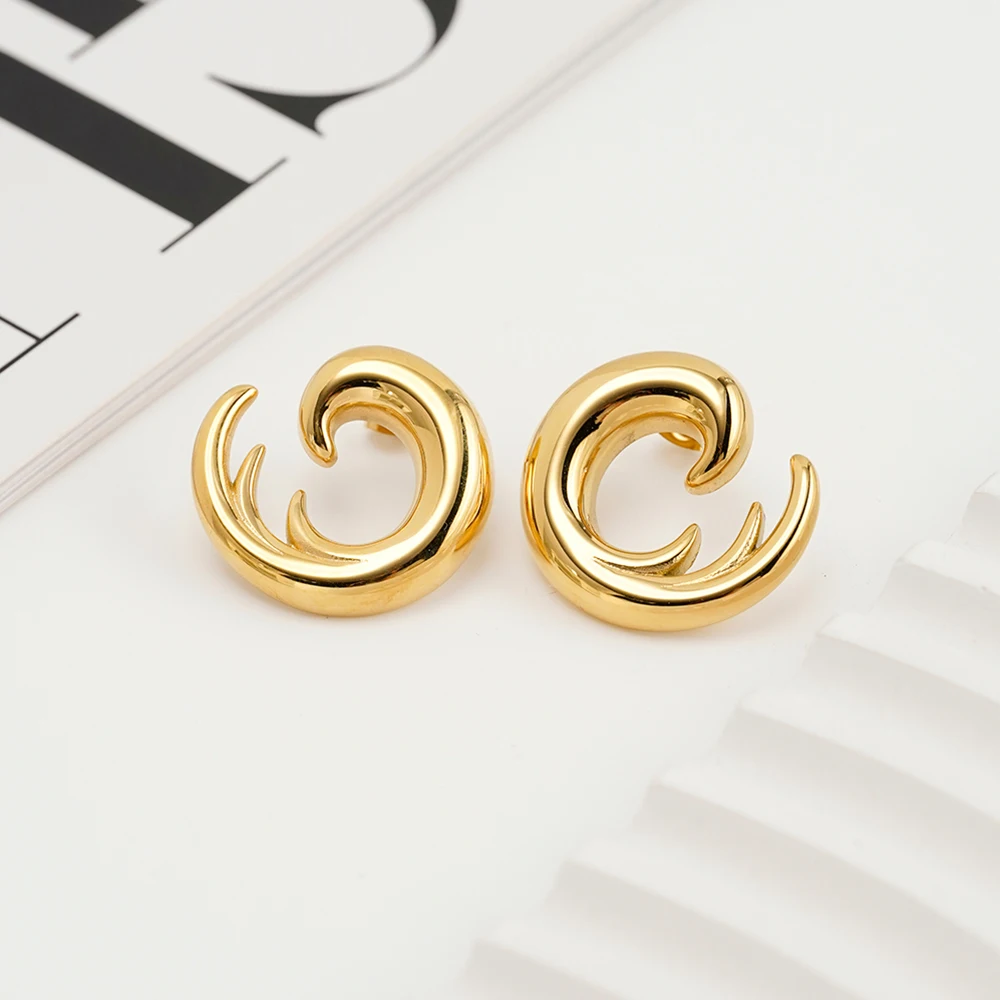 

ENFASHION Aretes De Mujer Ocean waves Stud Earrings For Women's Stainless steel 18K Gold Plated Fashion Delicate Jewelry E251700