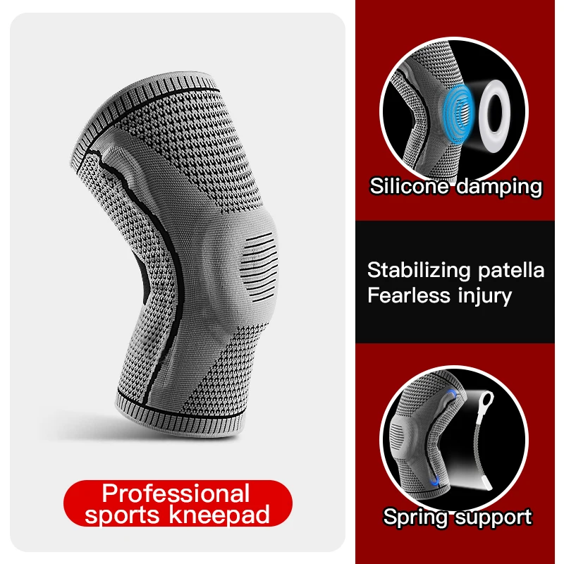 Sports Compression Knee Support Brace Patella Protector Knitted Silicone Spring Leg Pads for Cycling Running Basketball Football