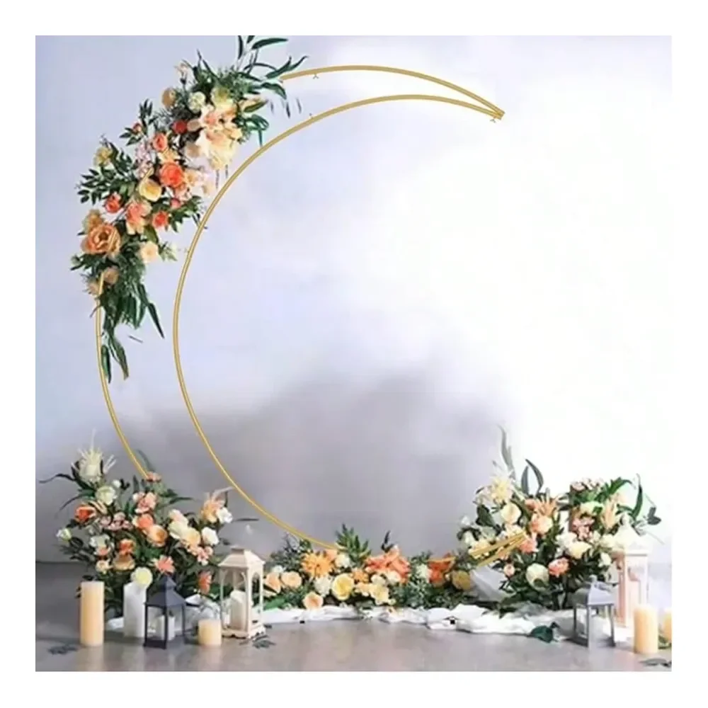 

Золотистая полукруглая арка-подставка для декора, металлическая арка-полумесяц высотой 6,9 футов для свадеб, дней рождения, церемоний, девичников, Хэллоуина и Рождества