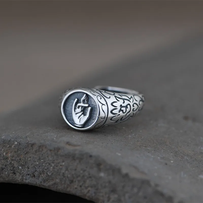 

Buddhist Mood Buddha Hand Rings for Buddhists Glossy 925 Sterling Silver Stamp Ring Thai Silver Religious Gift Jewelry Men Women