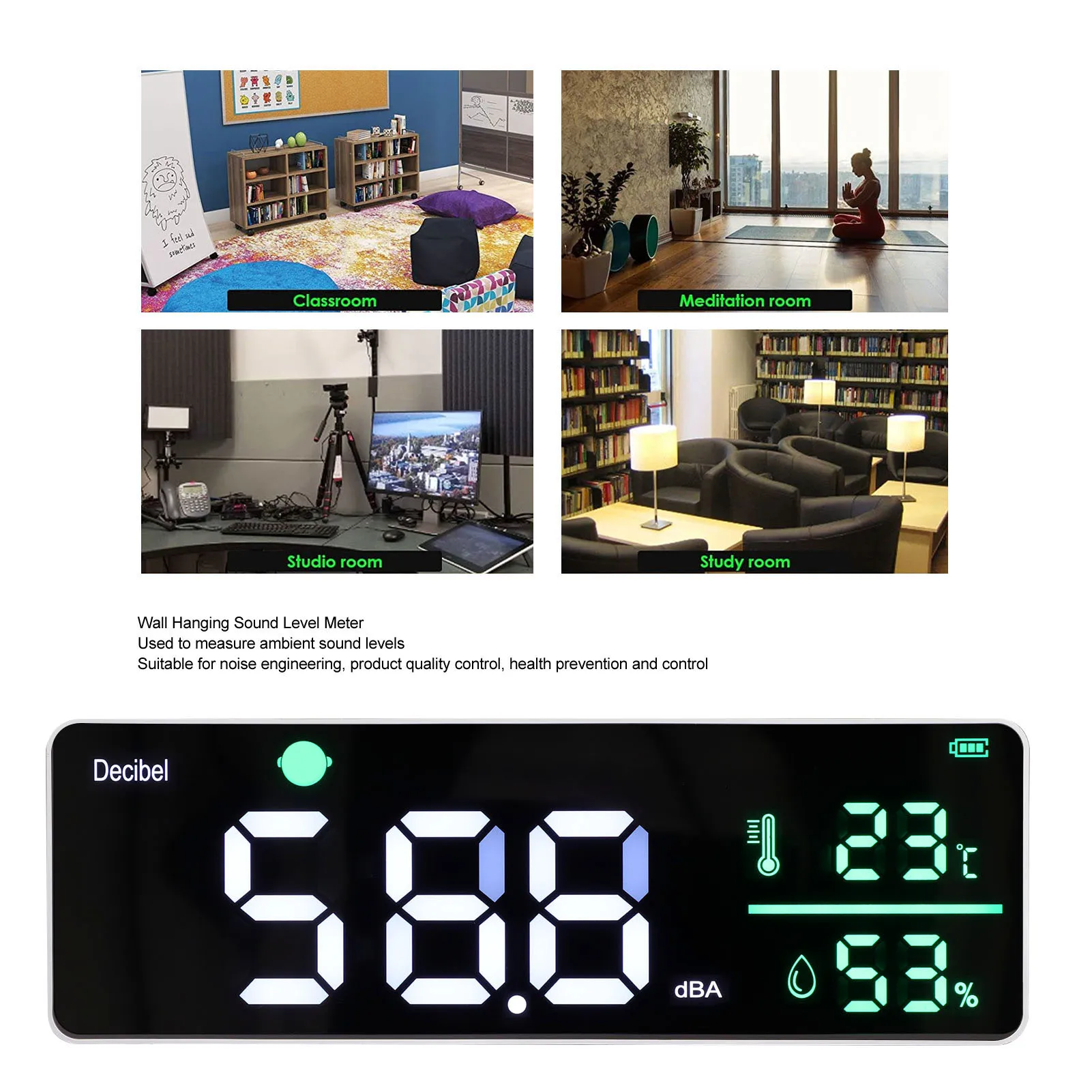 Измеритель шума, измеритель децибел, настенный измеритель уровня звука, 11 дюймов, большой светодиодный экран, измеритель температуры и влажности для классной комнаты