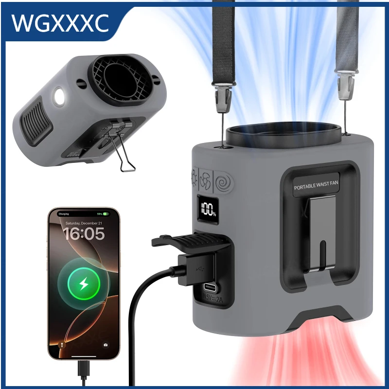 

Портативный мини-вентилятор на пояс/на шею с функцией Power Bank, 14500 мАч, 4 скорости, 13000 об/мин, для путешествий, курьерской службы, работы на улице