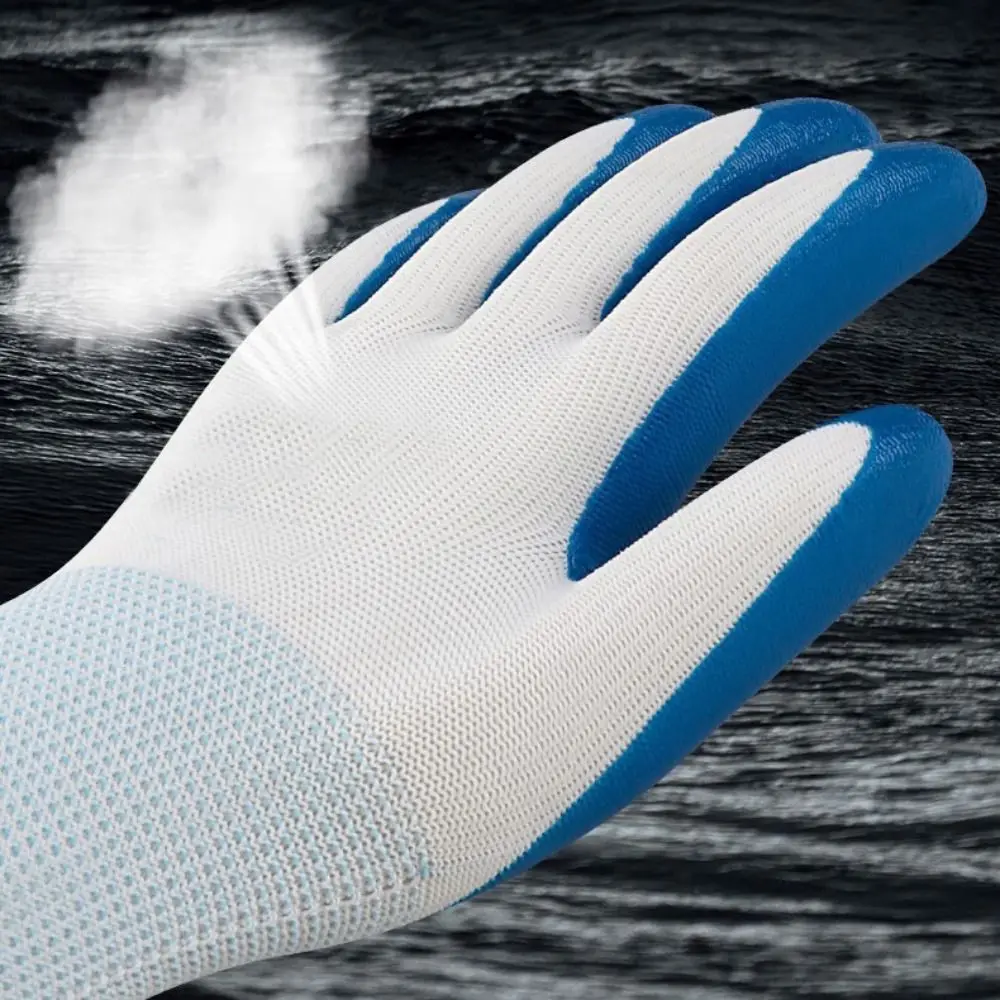 12pairs Nylon Safety Working Gloves Anti-puncture Excellent Grip Nitrile Coated Gloves Non-Slip Flexible Gardening Gloves