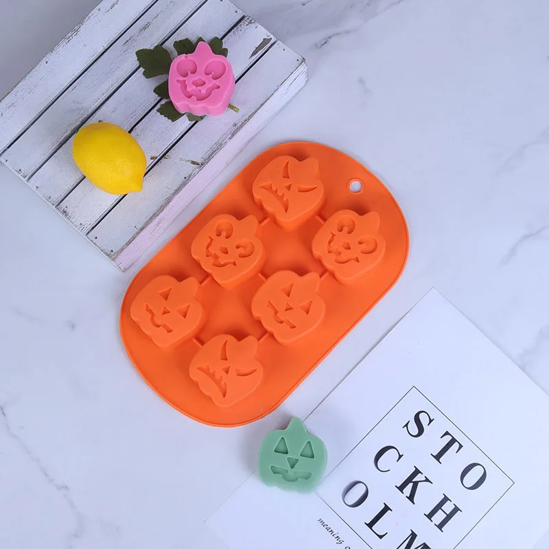 3D Halloween Pumpkin Soap Molds, Silicone Molds, 6 Cavity Halloween Silicone Mold for Handmade Soap, Bath Bombs, Cake Making