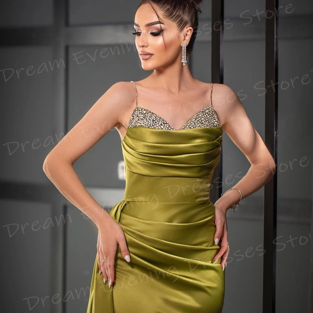 Robe de Soirée de Forme Sirène pour Femme, Tenue Charmant et Sexy, Style Moderne, Bretelles Spaghetti, Fendue sur le Côté, Nouvelle Collection