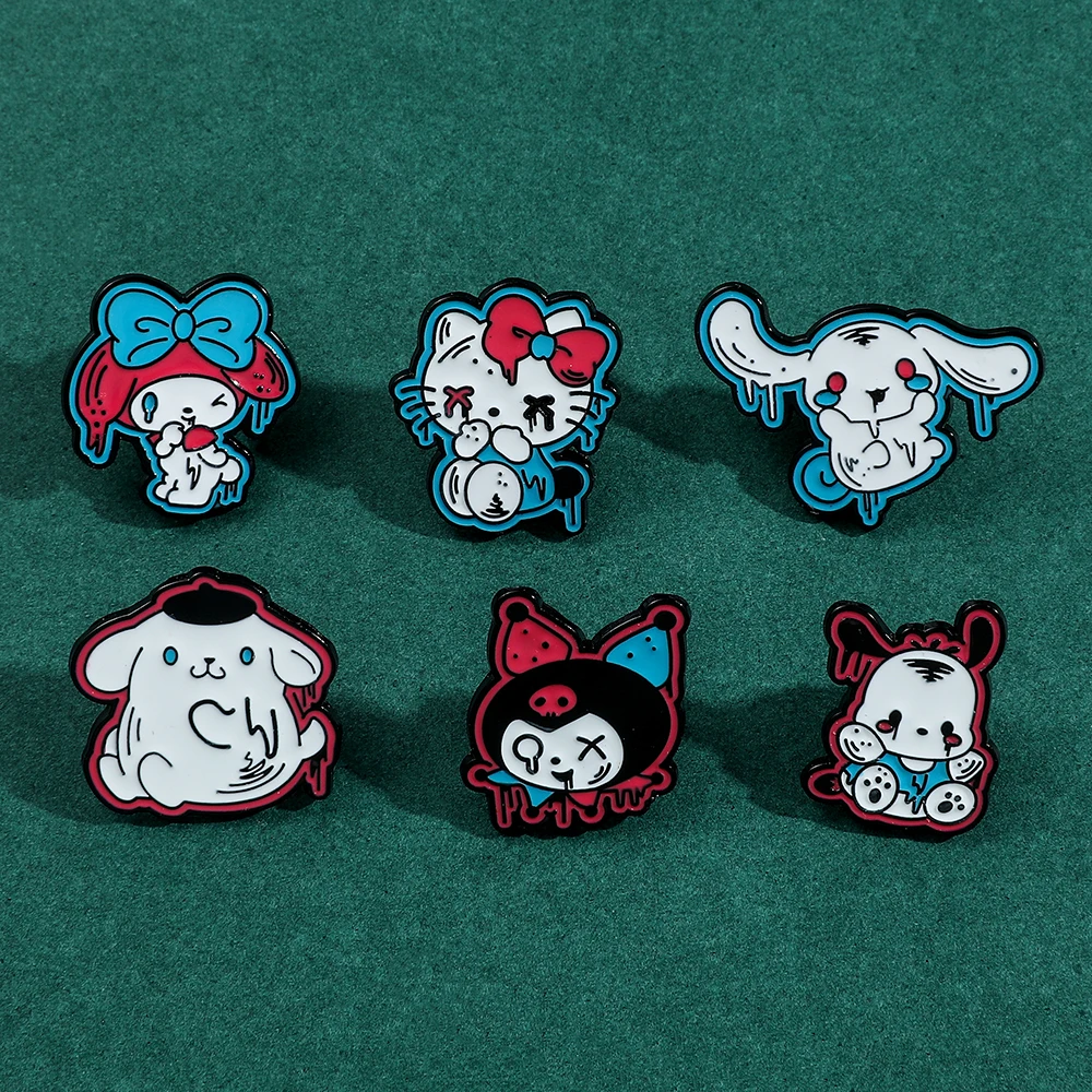 Kawaii Anime Sanrio Hello Kitty Kuromi My Melody Brooch Cartoon Metal Badge Creativity Personality Funny Clothes Bag Decoration