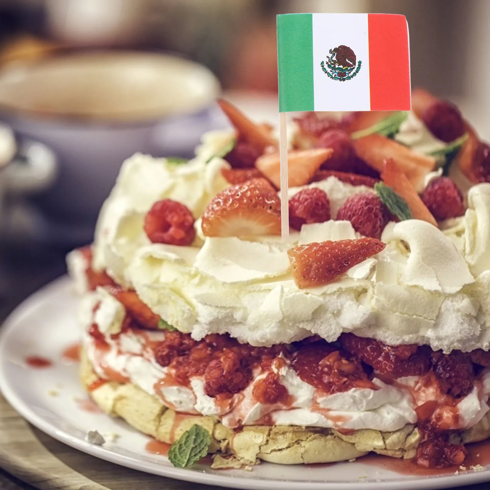 100 Uds. De selecciones de frutas con forma de bandera de México, adornos creativos para cócteles, postre, aperitivo, selecciones de comida, banderas, palillo de dientes