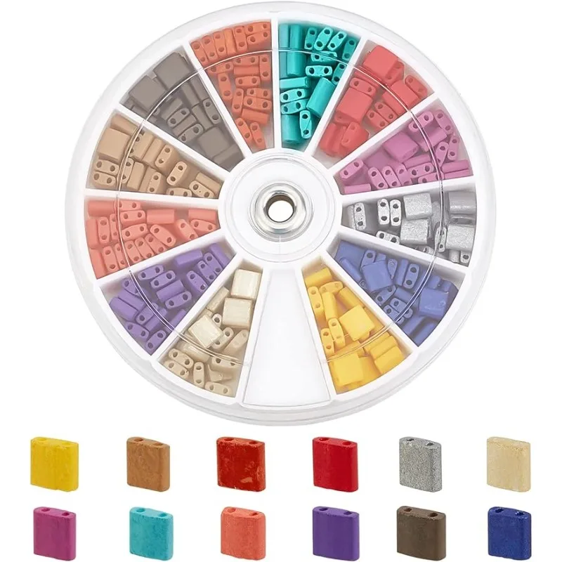 

240 шт. бусины из плитки Tila, 12 цветов, квадратные бусины с 2 отверстиями, 5x5x2 мм, плоские квадратные бусины из бисера с двумя отверстиями, бусины-разделители