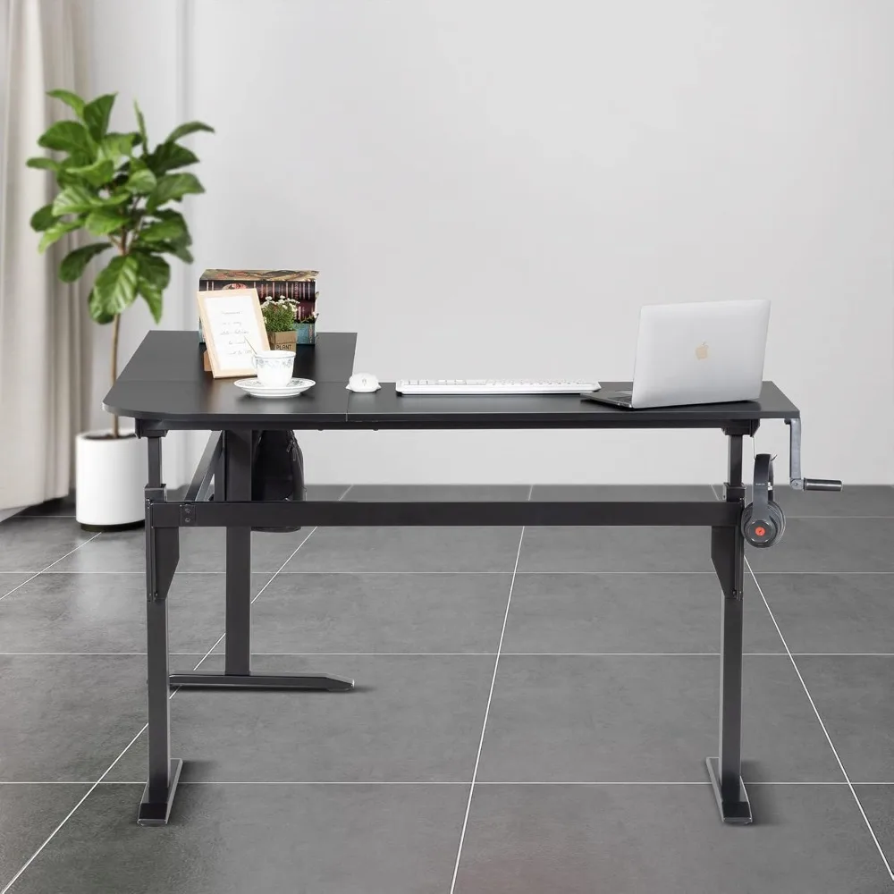 مكتب قائم قابل للتعديل بارتفاع كرنك على شكل حرف L باللون الأسود، مكتب زاوية قائم، محطة عمل قائمة على شكل حرف L - جودة عالية #1
