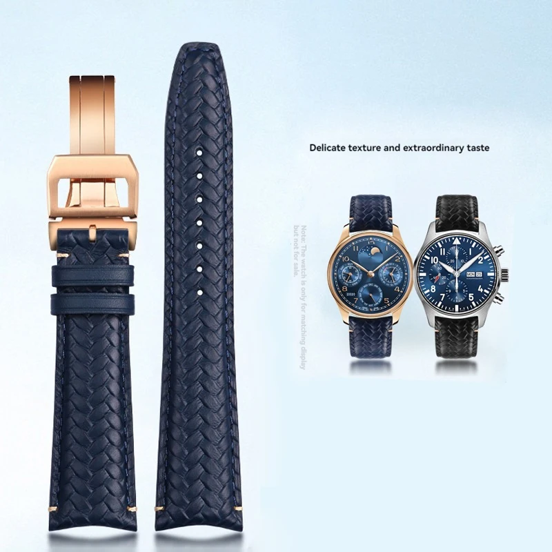 20mm 22mm Curved End Woven black blue cowhide watch strap For IWC PILOT´S IW329304/388113 PORTUGIESER IW371625/371620 PORTOFINO