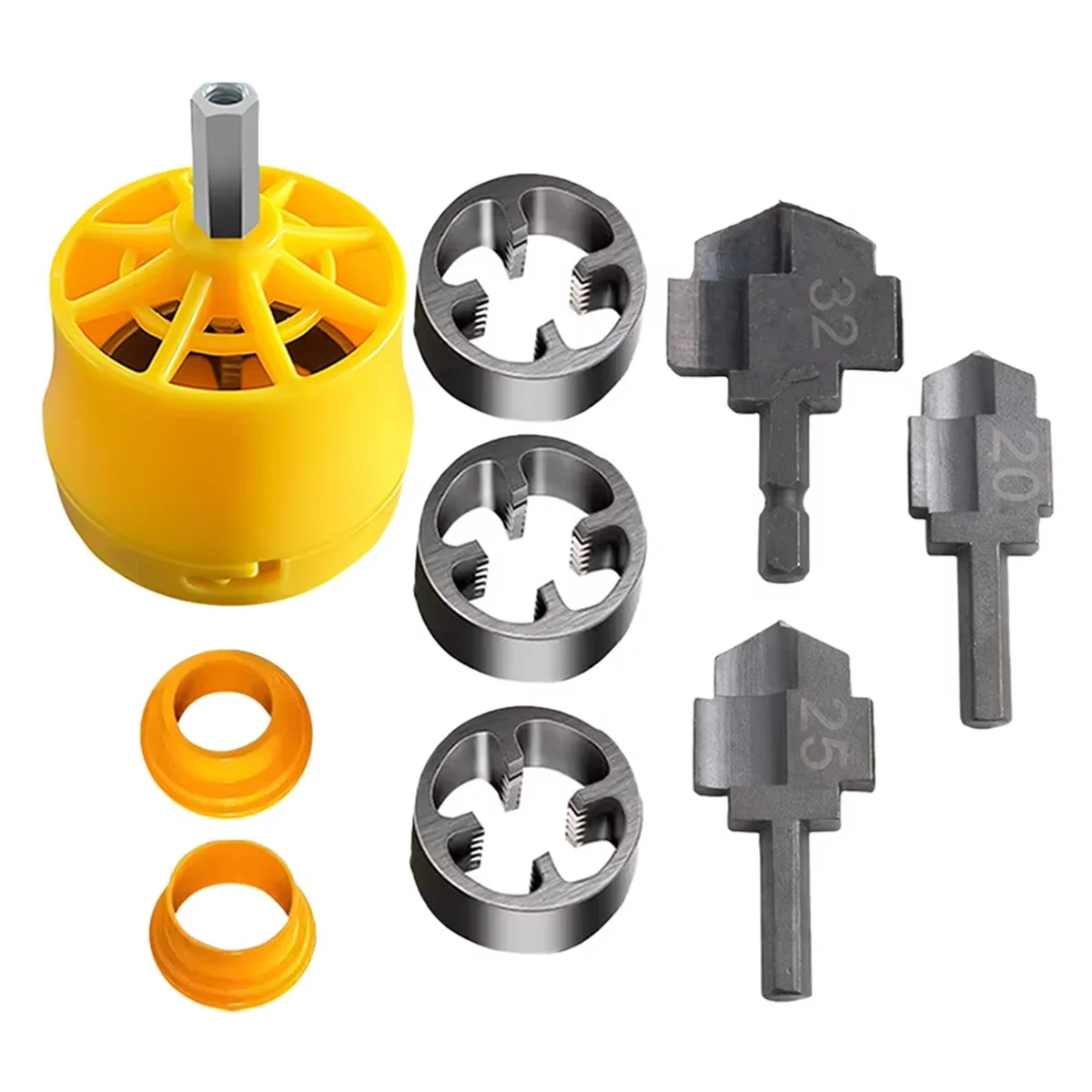 

N18R Water Pipe Expansion Drill with PVC Pipe Threader 1/2 3/4 1In Dies Pipe Threader Hexagon Shank Drill Bit Connection Tool